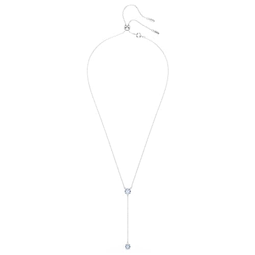 Swarovski Attract Crystal Y Necklace - Round Cut Blue & Pink Stones, Rhodium Finish, Perfect Gift for Special Occasions