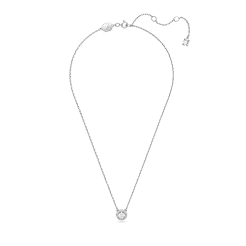 Swarovski Angelic Pendant: Circular Clear Crystal, Rhodium Plated Chain, Elegant Evening Jewelry