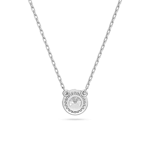 Swarovski Angelic Pendant: Circular Clear Crystal, Rhodium Plated Chain, Elegant Evening Jewelry