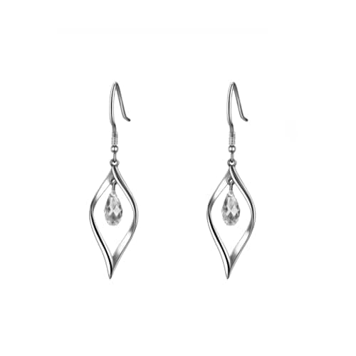 Politeny 18K Gold-Plated 925 Sterling Silver Swarovski Crystal Twist Leaf Fashion Dangle Earrings for Women
| Politeny
