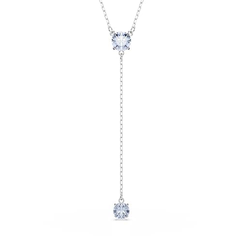 Swarovski Attract Crystal Y Necklace - Round Cut Blue & Pink Stones, Rhodium Finish, Perfect Gift for Special Occasions