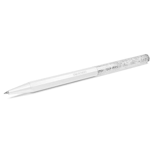 Swarovski Crystalline Ballpoint Pen: White Lacquered Barrel with Eight Crystal Facets | Premium Writing Instrument | Ele