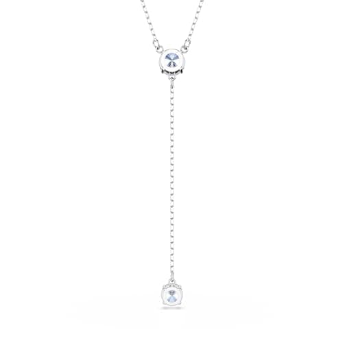Swarovski Attract Crystal Y Necklace - Round Cut Blue & Pink Stones, Rhodium Finish, Perfect Gift for Special Occasions