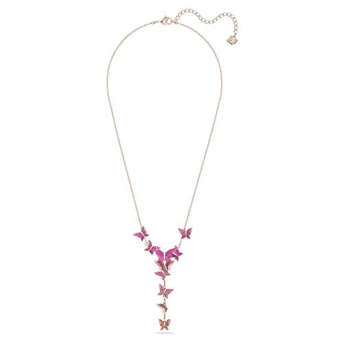 Swarovski Lilia Butterfly Pink Crystal Necklace, Earrings, and Bracelet for Women, Rose Gold Tone Finish, 18K Crystal Pe