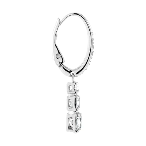 Swarovski Stilla Attract Trilogy Drop Pierced Earrings: White Crystals, Rhodium Plated Setting, Hinged Closure for Women