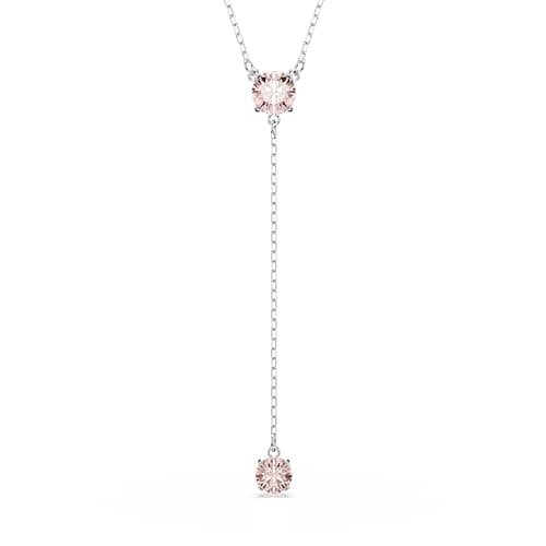 Swarovski Attract Crystal Y Necklace - Round Cut Blue & Pink Stones, Rhodium Finish, Perfect Gift for Special Occasions