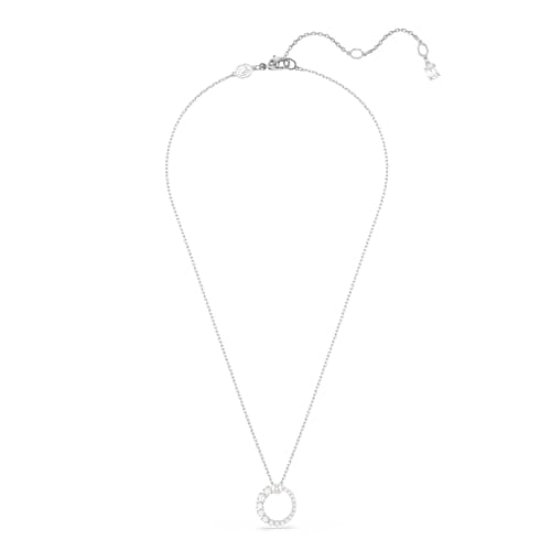 Swarovski Matrix Pendant Clear Crystal Pearl Round Cut Rhodium Finished Necklace