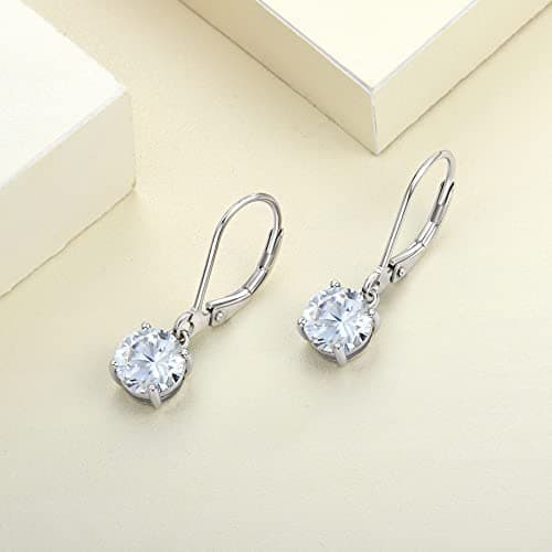 YL Women's Solitaire Dangle Drop 925 Sterling Silver Birthstone Jewelry
| YL Women's 925 Sterling Silver Round Leverbac