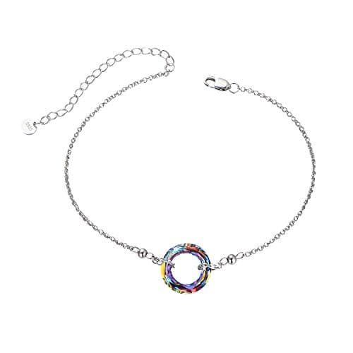 AOBOCO S925 Sterling Silver Crystal Bracelet for Women, Sparkling Circle-round Crystal Gifts for Women