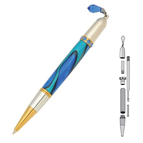 Penn State Industries PKCHPEN1 Diva Charm Twist Ballpoint Pen Kit for Woodturning Project (5-Pack Clear Crystals Gold T/