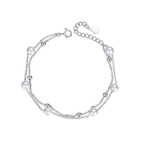 AMINKINA 14K Gold Pearl Bracelet, Double Layer Freshwater Pearl Bracelet, Mother's Day Gift for Mother and Wife, Elegant
