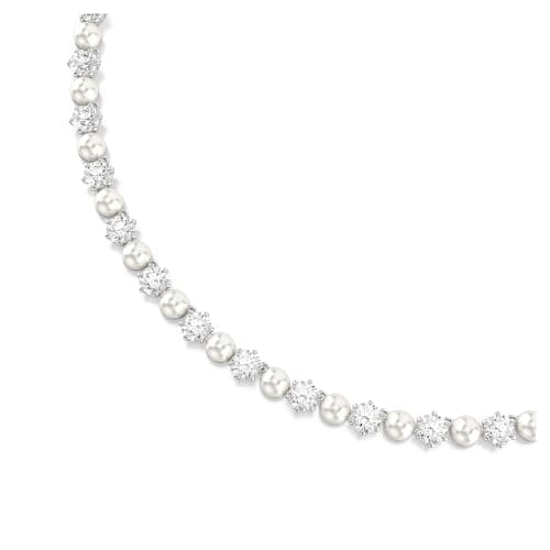 Swarovski Matrix Tennis Necklace: Crystal Pearl, Round Cut, Clear, Rhodium Finish for Women Sporty Jewelry