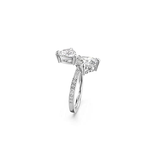 Swarovski Attract Soul Double Heart Ring, Rhodium Finish, Wedding Anniversary Gift for Her