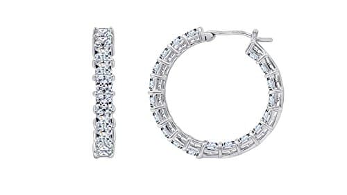 Amazon Essentials Platinum Plated Sterling Silver Hoop Earrings Set for Women with Princess Cut Infinite Elements Cubic