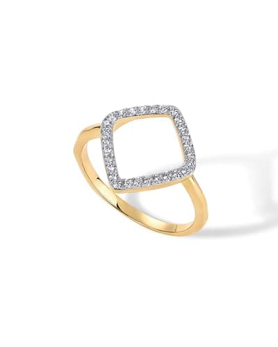 PAVOI 14K Gold Plated Two Toned Mixed Metals Diamond Shaped Geometric Statement Ring for Women | Cubic Zirconia Jeweller