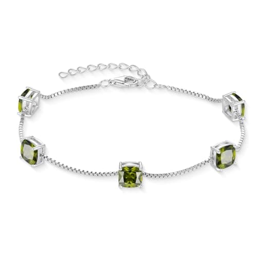 Inpasne Birthstone Bracelet for Women 925 Sterling Silver Dainty Princess Cut Link Jewelry Gifts for Her  
Inpasne Birth