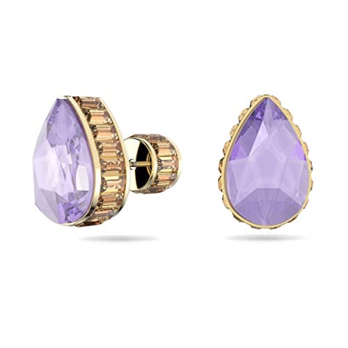 Swarovski Chroma Reversible Stud Earrings for Women, Lilac Drop Cut Crystal in a Gold Tone Finish Setting, Perfect for E