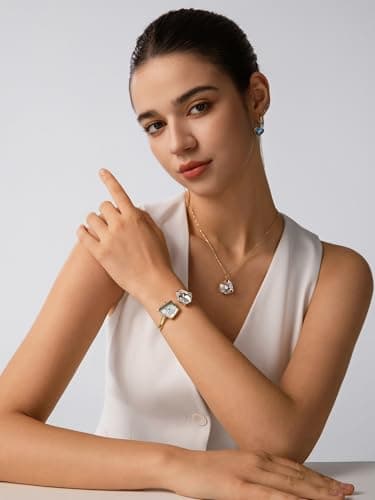 SAGA Illusion Women's Luxury Cuff Bangle Watch - Shaped Mineral Case, 316L Stainless Steel Bracelet, Danube Crystals, Sw