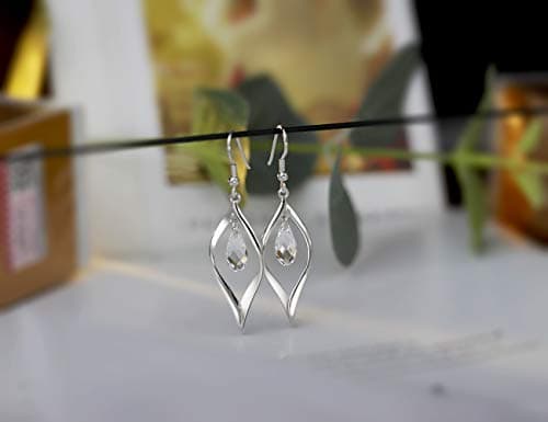 Politeny 18K Gold-Plated 925 Sterling Silver Swarovski Crystal Twist Leaf Fashion Dangle Earrings for Women
| Politeny