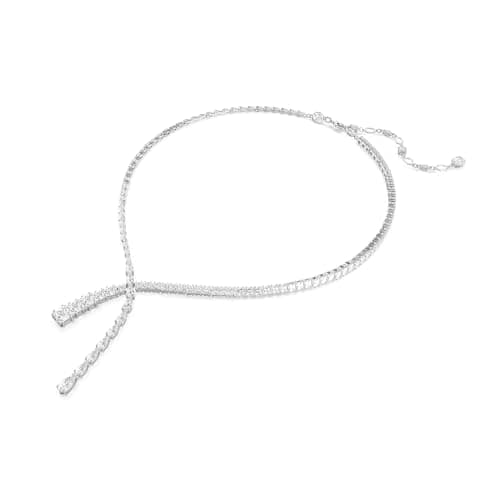 Swarovski Matrix Y Necklace | Mixing Cuts Clear Rhodium Finished Necklace for Women | Elegant Everyday Jewelry | 18 Inch