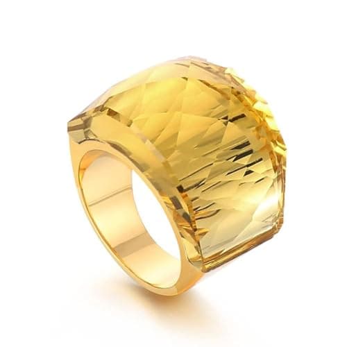 OIDIMS Crystal Glass Stainless Steel Band Ring Gold Plated Large Statement Cubic Zirconia Rings for Women's Birthday Coc