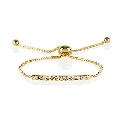 Namana Swarovski Crystal Bar Bracelet - Gold Plated for Women - Evening Events and Casual Wear - Sparkling Cube Chain w