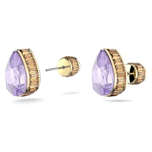 Swarovski Chroma Reversible Stud Earrings for Women, Lilac Drop Cut Crystal in a Gold Tone Finish Setting, Perfect for E