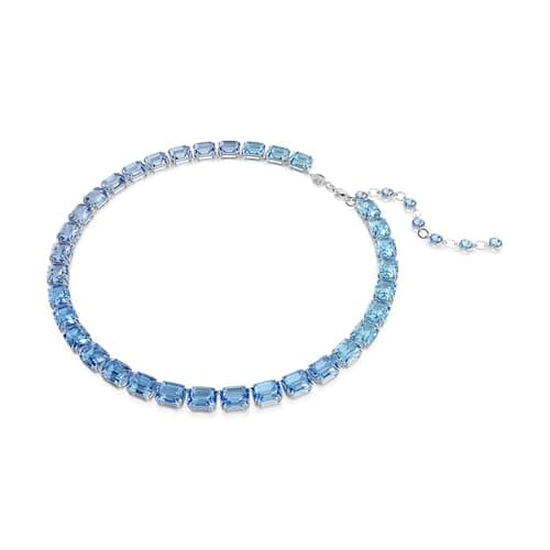 Swarovski Millenia Tennis Necklace for Women, Octagon Cut, Color Gradient, Blue, Rhodium Finished, Statement Jewelry, Ve