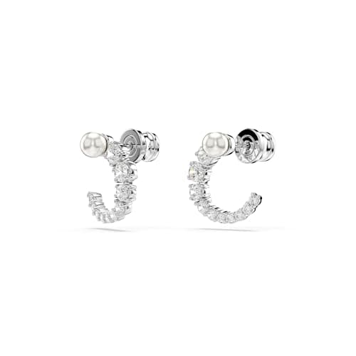 Swarovski Matrix Hoop Earrings: Crystal Pearl, Round Cut, Clear, Rhodium Finished for Fashionistas, Night Out, Elegant A