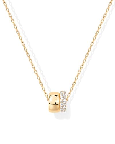 PAVOI 14K Gold Plated Cubic Zirconia Rondelle Pendant Necklace for Women | Elegant Two-Toned Dainty CZ Necklaces