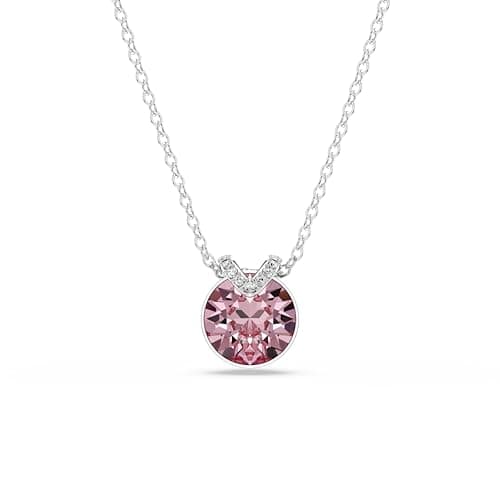 Swarovski Birthstone Pendant Necklace Collection for Women with Square-Cut Stone and Crystals, Rhodium Finish - Elegant
