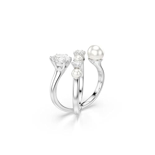 Swarovski Matrix Cocktail Ring, Crystal Pearl, Round Cut, Clear, Rhodium Finish, Perfect Gift for Special Occasions
| S