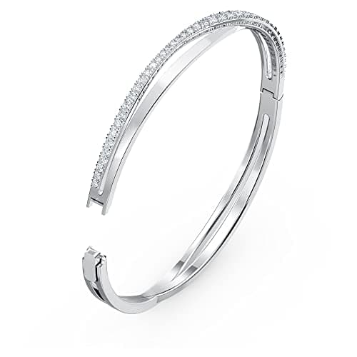 Swarovski Twist Rows Clear Crystal Bracelet - Rhodium & Rose Gold Tone, Women's Fashion Jewelry, 7.5cm