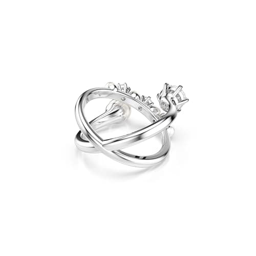 Swarovski Matrix Clear Crystal Pearl Round Cut Rhodium Finish Cocktail Ring for Women Evening Party Accessories