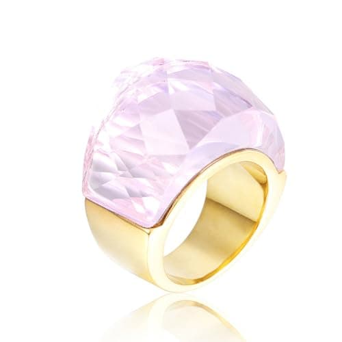 OIDIMS Crystal Glass Stainless Steel Band Ring Gold Plated Large Statement Cubic Zirconia Rings for Women's Birthday Coc