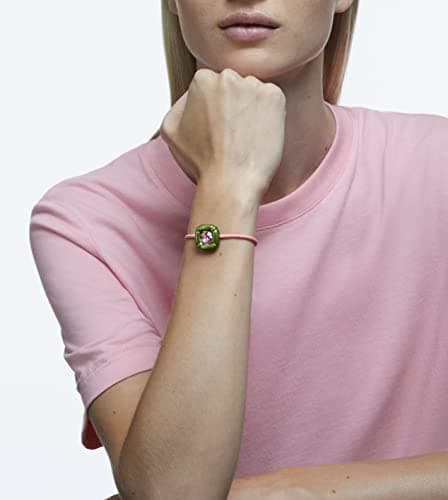 Swarovski Dulcis Soft Bracelet Pink Crystal Green Setting Pink Cord Women Accessories