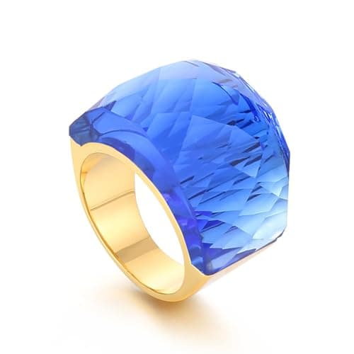 OIDIMS Crystal Glass Stainless Steel Band Ring Gold Plated Large Statement Cubic Zirconia Rings for Women's Birthday Coc