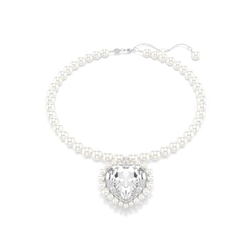 Swarovski Ariana Grande Crystal and Pearl Necklace for Women - Fashion Jewelry - Rhodium Finish - 18 inch Necklace - Hal