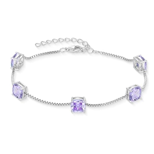 Inpasne Birthstone Bracelet for Women 925 Sterling Silver Dainty Princess Cut Link Jewelry Gifts for Her  
Inpasne Birth