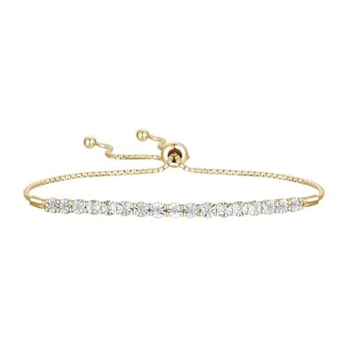 Tirafina Diamond Adjustable Bolo Bracelet for Women | 14K Rose Gold-Plated | Easy-On Easy-Off | 1/10 cttw | 6, 7 and 8 I