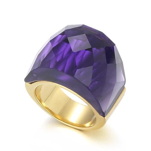 OIDIMS Crystal Glass Stainless Steel Band Ring Gold Plated Large Statement Cubic Zirconia Rings for Women's Birthday Coc