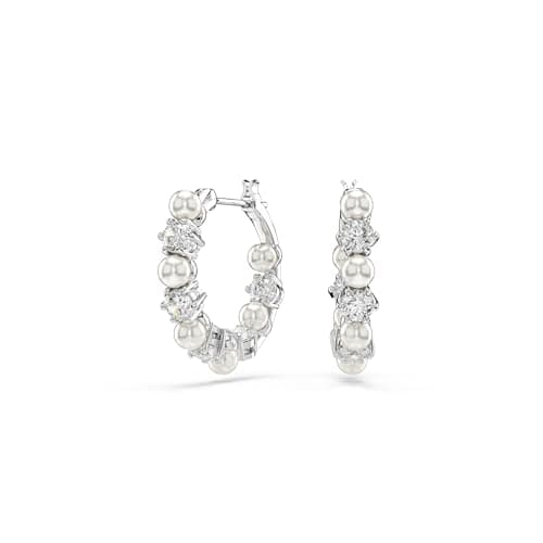 Swarovski Matrix Drop Earrings, Crystal Pearl, Round Cut Clear, Rhodium Finish, Elegant Jewelry for Special Occasions
|