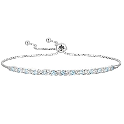 Tirafina Gemstone and Lab-Created White Sapphire Adjustable Bolo Bracelet for Women, Easy-On Easy-Off, Perfect for Casua