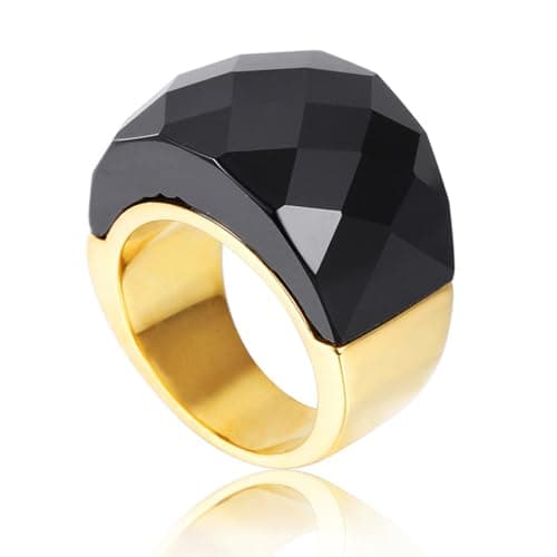 OIDIMS Crystal Glass Stainless Steel Band Ring Gold Plated Large Statement Cubic Zirconia Rings for Women's Birthday Coc