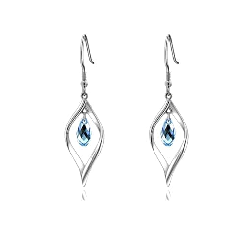 Politeny 18K Gold-Plated 925 Sterling Silver Swarovski Crystal Twist Leaf Fashion Dangle Earrings for Women
| Politeny