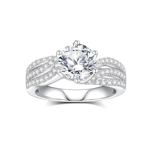 AmoreNel Moissanite Engagement Rings for Women Round Cut S925 Sterling Silver Plated 18K White Gold D Color VVS1 Promise