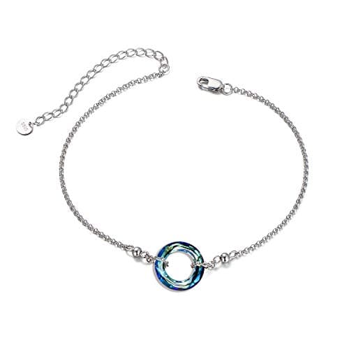 AOBOCO S925 Sterling Silver Crystal Bracelet for Women, Sparkling Circle-round Crystal Gifts for Women