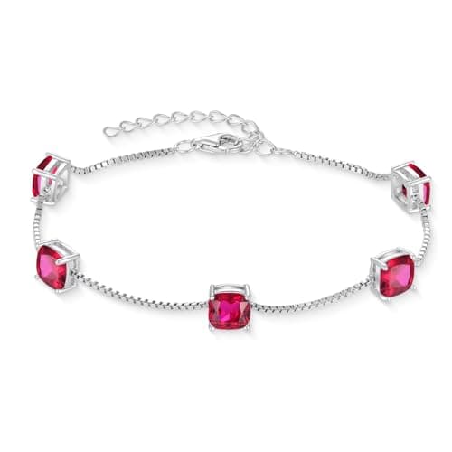 Inpasne Birthstone Bracelet for Women 925 Sterling Silver Dainty Princess Cut Link Jewelry Gifts for Her  
Inpasne Birth