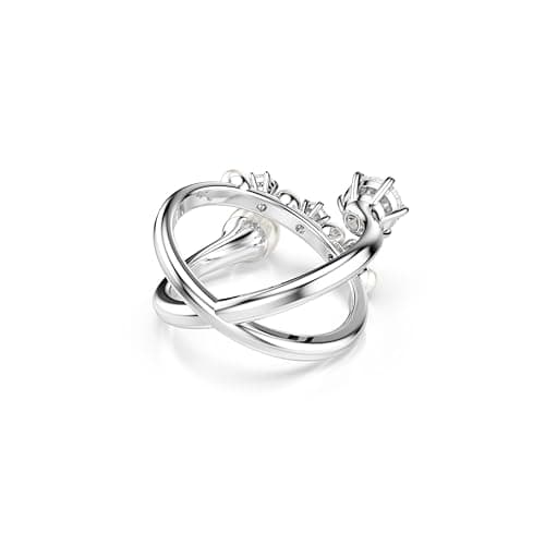 Swarovski Matrix Cocktail Ring, Crystal Pearl, Round Cut, Clear, Rhodium Finish, Perfect Gift for Special Occasions
| S