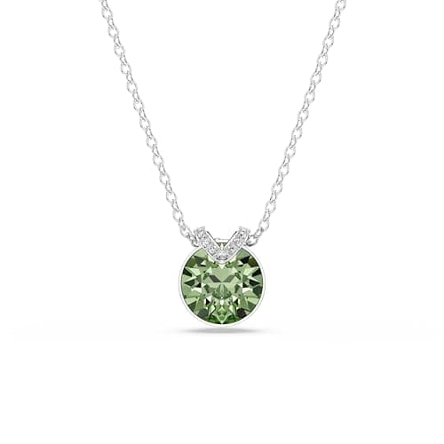 Swarovski Birthstone Pendant Necklace Collection for Women with Square-Cut Stone and Crystals, Rhodium Finish - Elegant